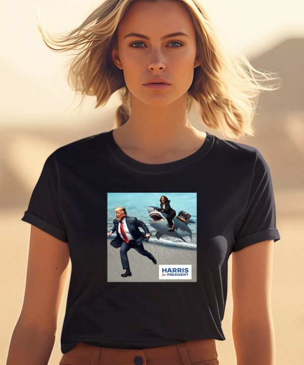 Donald Trump And Kalama Harris Riding A Shark Harris For President Shirt